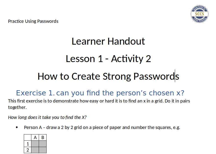 Extract from activity 2 handout